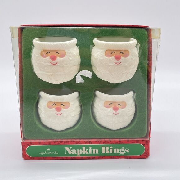 Set of 4 VTG Hallmark Santa Head Napkin Holder Rings Christmas Holiday Hong Kong - Picture 1 of 3